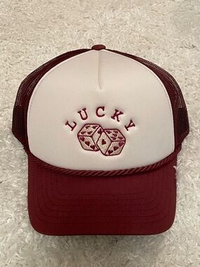Burgundy and White/Cream Lucky Dice Hat NWT
